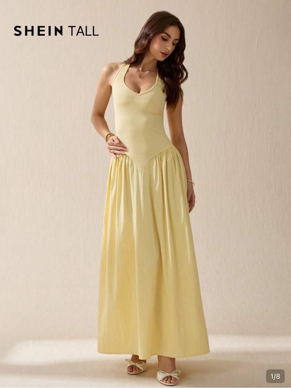 SHEIN Pale Yellow Halter Maxi Dress
